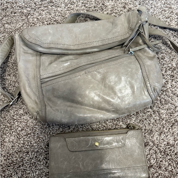 Gray Leather Shoulder Bag with Distressed Finish - Picture 1 of 4